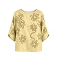 thumbnail image 6 of Tank Tops for Women 100% Cotton Fashion Casual Embroidery Round Neck 3/4 Sleeve Spring Blouse Tops, 6 of 6