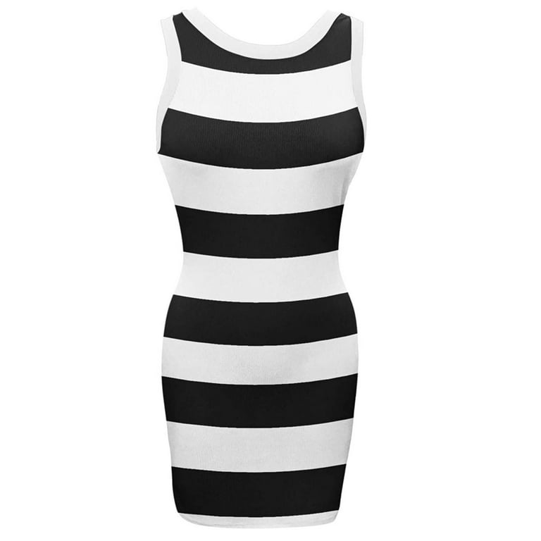 Summer Womens Sexy Stripe Dress Vacation Leisure Printed Bodycon Wrap  Sleeveless O-Neck Vest Pencil Mini Dress - Walmart.com