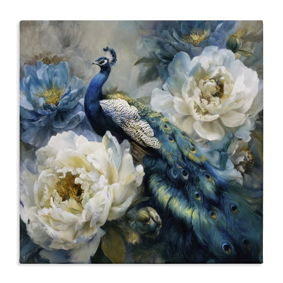 Stupell Industries Glam Pretty Peacock with Roses Canvas Art, 17 x 17, by Tina LeCour