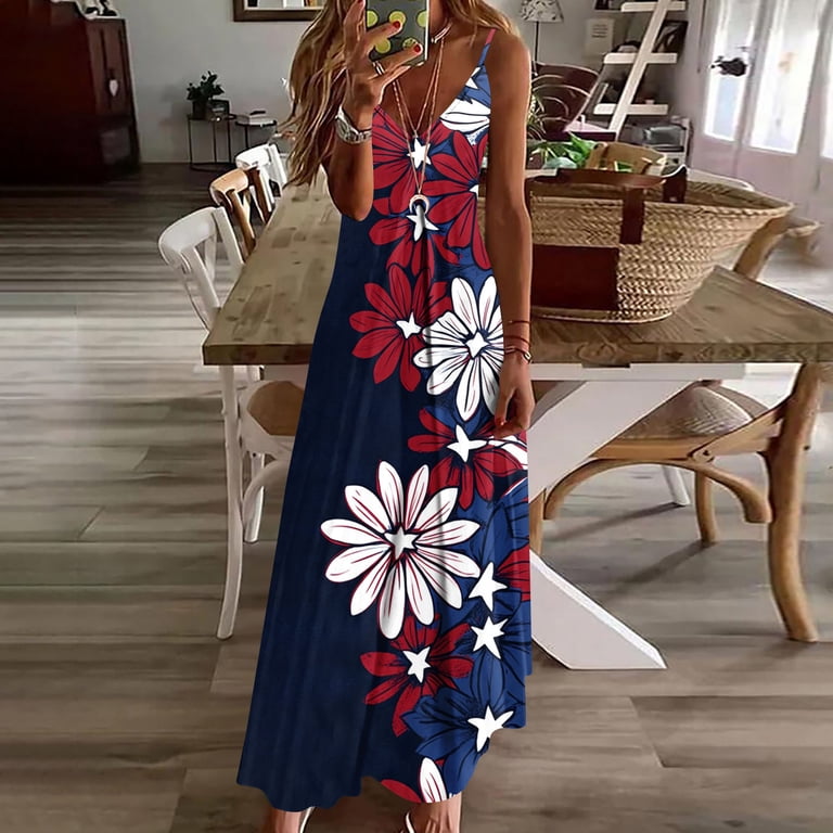 YuXingFu Cotton Dresses for Women Casual Maxi Sleeveless Plus Size Womens Dress Crew Neck Floral Long Casual Summer Multicolor XXXXXL