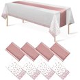 thumbnail image 1 of Paquete de 8 manteles desechables de plástico y camino de mesa de satén, mantel de punto negro dorado, camino de mesa de satén dorado para graduación, boda, cumpleaños, baby shower, aniversario, decor, 1 of 4