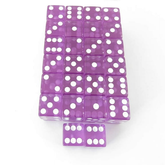 Purple Transparent Dice with White Pips Rounded Corners D6 16mm (5/8in) Pack of 50 Wondertrail