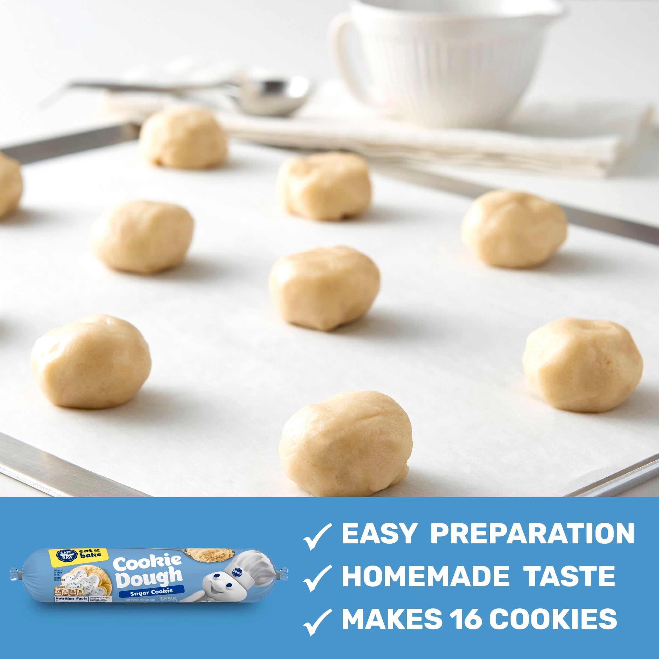 Pillsbury Ready to Bake Refrigerated Cookie Dough, Sugar Cookie, Makes 16 Cookies, 16.5 oz