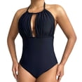 thumbnail image 1 of Greeniant Traje de baño de una pieza, traje de baño elástico de Color sólido, traje de baño con encaje Halter, traje de baño de realce, ropa de Traje de baño L Greeniant OD031956-03, 1 of 6
