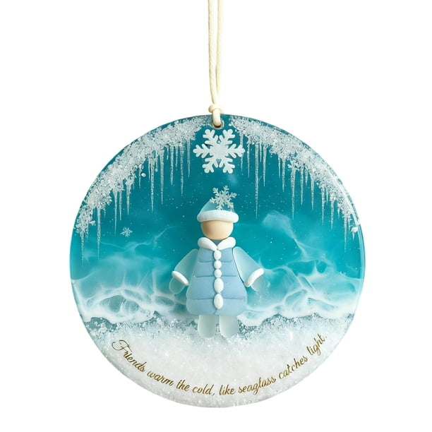 Friendship Heart Ornament, Sea Glass Decor, Keepsake Hanging Christmas Tree, Heart Shape, Glass Accents, Unique Gift, Handmade Style, Festive Home Decor, Ornament for Living Room, for Bedroom