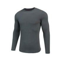 Coshow Mens Long Sleeve Crewneck Sweaters Thermal Casual T-Shirt Slim Fit Ribbed Knit Fall Pullover Shirts