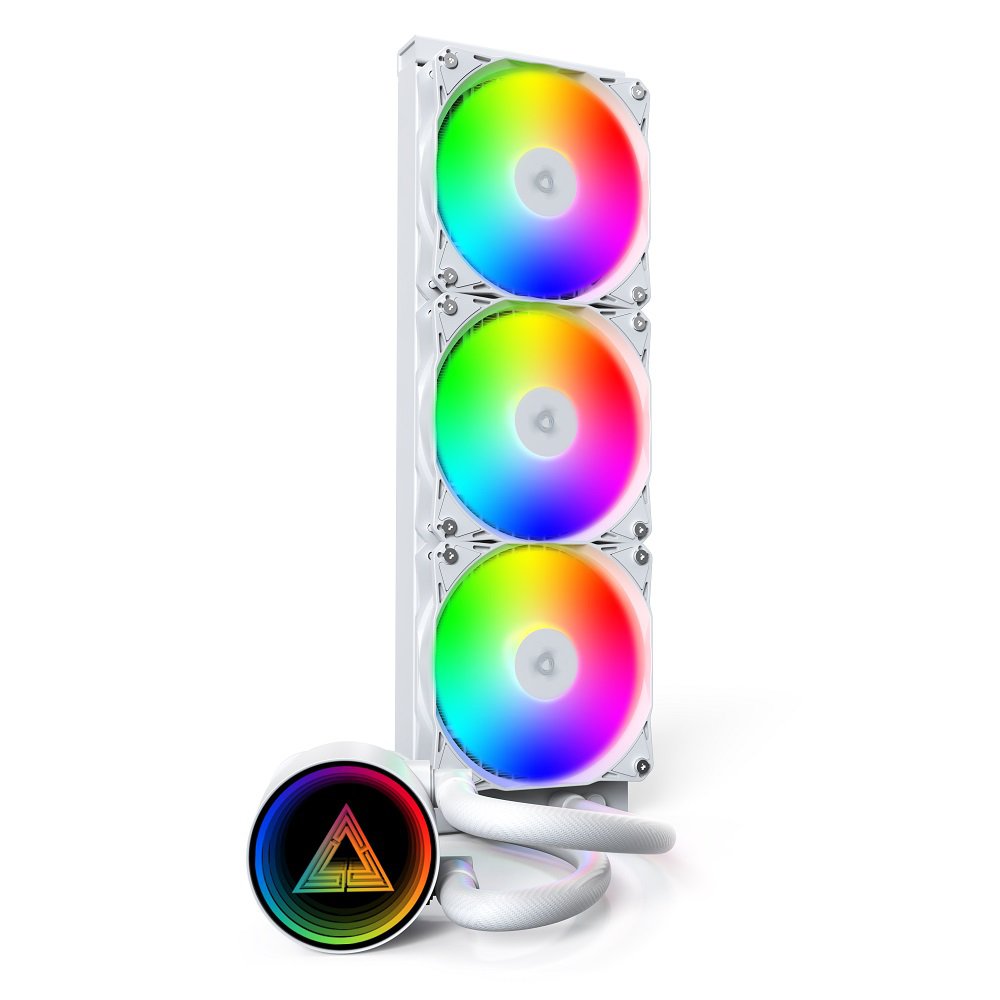 MONTECH Lightflow ARGB 360 White Ultra-Quiet AIO Liquid CPU Cooler, 3100RPM Pump