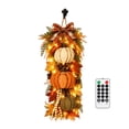 thumbnail image 5 of 21.7inch Wooden Pumpkin Door Hanging with Warm LED Lights, Harvest Fall Farmhouse Decor with Autumn Leaves for Porch Entryway, 5 of 6