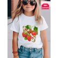 thumbnail image 1 of Adorable camiseta 100 % algodón para niña con estampado de gato y fresa - Divertido diseño de dibujos animados, manga corta, cuello redondo - Ropa informal divertida para jóvenes., 1 of 6