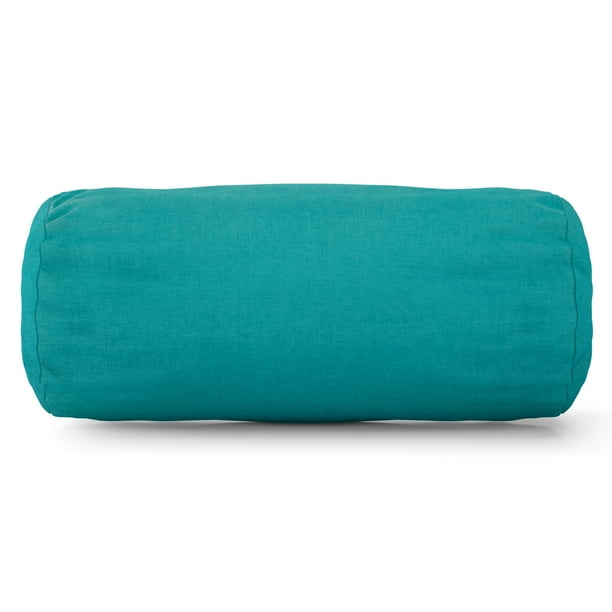 Majestic Home Goods Indoor Outdoor Teal Solid Round Bolster Decorative Throw Pillow 18.5 in L x