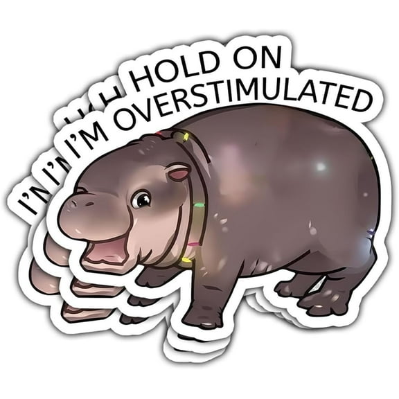 3 Pcs Hold On I'm Overstimulated Moo Deng Stickers Waterproof, Animal Moo Deng Funny Quote Stickers - Vinyl Sticker 3 Inches for Water Bottles Laptop Phone Car Window Helmet