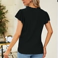 thumbnail image 4 of Tops con cuello en V Diseño hueco Puños sueltos transpirables de moda Tops de color puro Tops casuales de manga corta para playa Negro XL, 4 of 6