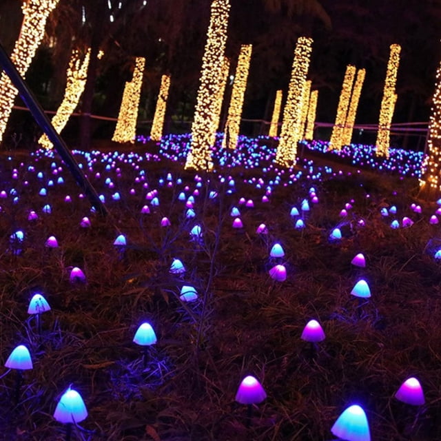 AMERTEER Outdoor Solar Garden Lights 3.8M 10 LED 8 Modes Multicolor Solar Powered Landscape Mushroom Fairy String Lights Waterproof Solar Stake Mushroom Lamp for Pathway Patio Front Yard