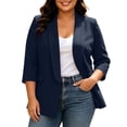 thumbnail image 2 of Plus Size Blazer For Women, 3/4 Sleeve Lapel Jacket With Padded Shoulders & Pockets, Lined Casual Office Suit Jacket, Professional Work Wear Navy 3XL, 2 of 8