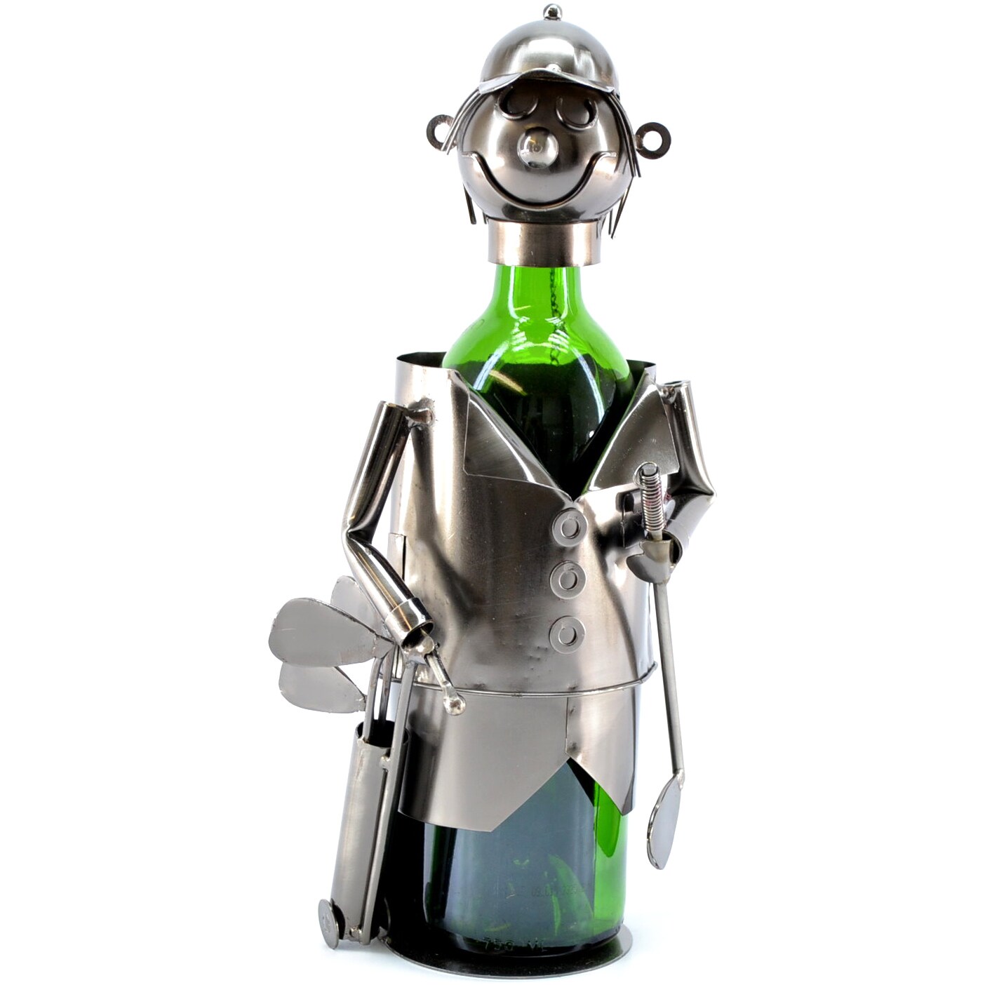 Wine Bottle Holder Wine Rack Golfer with Golf Clubs Bar Decor in Silver Kitchen Gift - image 2 of 2