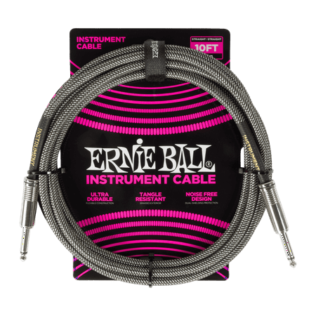 Ernie Ball 10ft Braided Instrument Cable Silver Fox PO6429