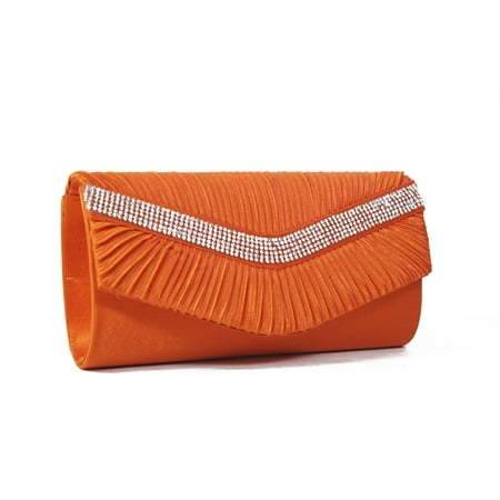 - Pleated Satin Rhinestone Evening Clutch Handbag Purse