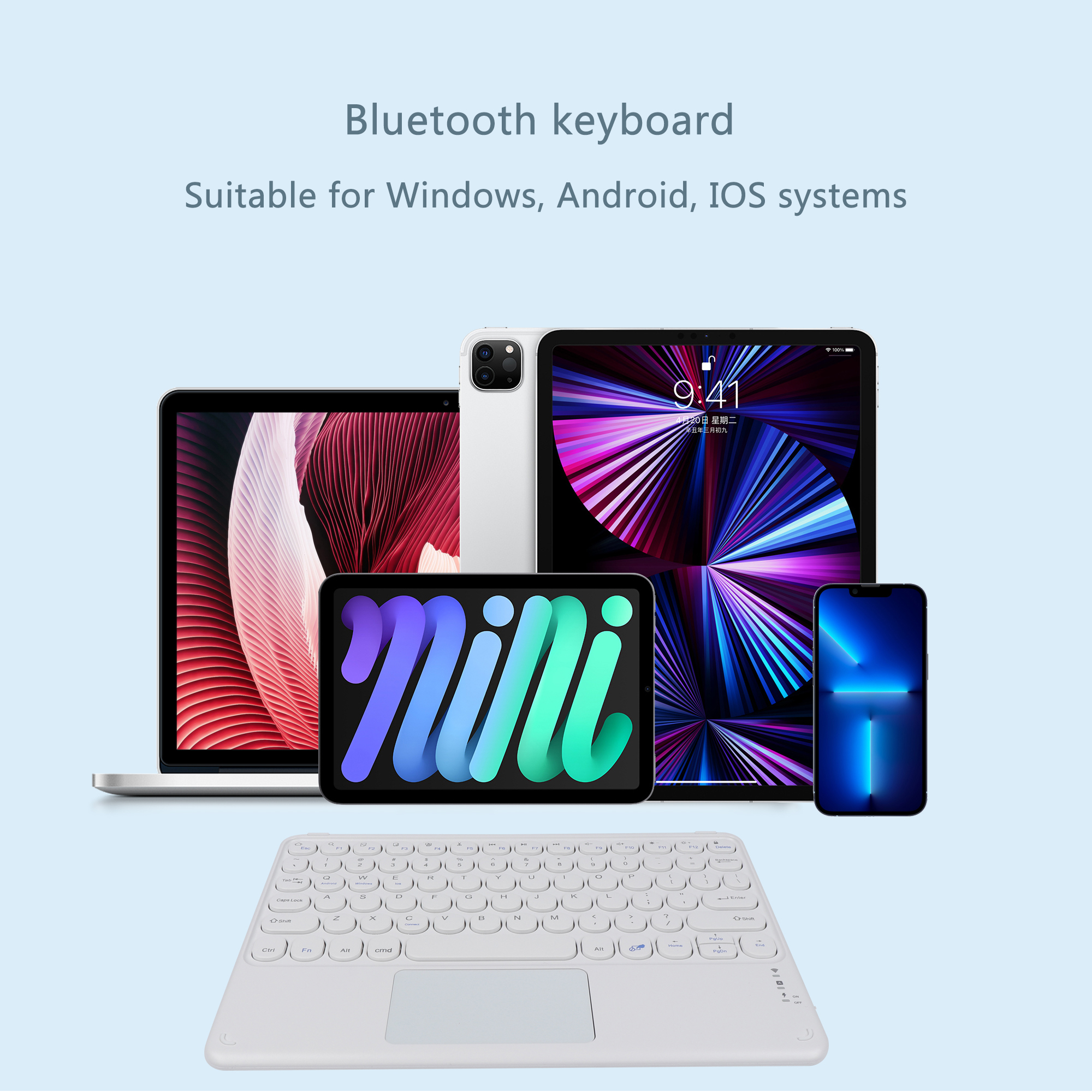 PloutoRich 10 inch Bluetooth Keyboard with Touchpad, 78 Keys Magnetic Wireless Keyboard, Ultra-Slim Rechargeable Wireless Keyboard for Laptop Tablet Computer