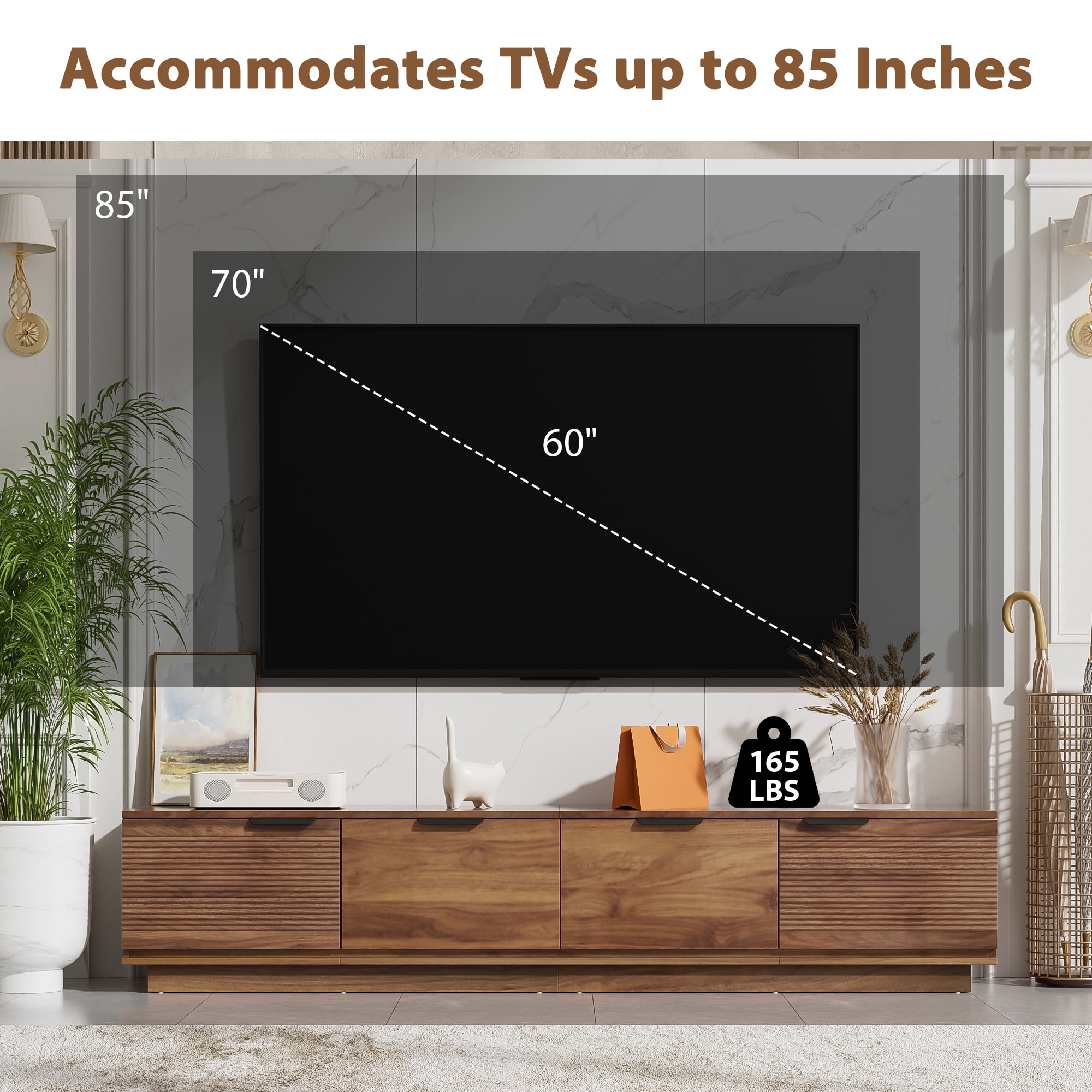 Homy Casa Modern Media Console, TV Stand Entertainment Cabinet with Storage for Home