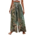 thumbnail image 2 of Wide Leg Pants for Women Drawstring High Waist Palazzo Trouser Business Casual Slacks Lounge Outfits with Pockets Army Green XL, 2 of 5