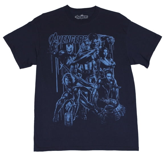 The Avengers (Marvel Comics) Mens T-Shirt - Movie Team Image In Light Blue