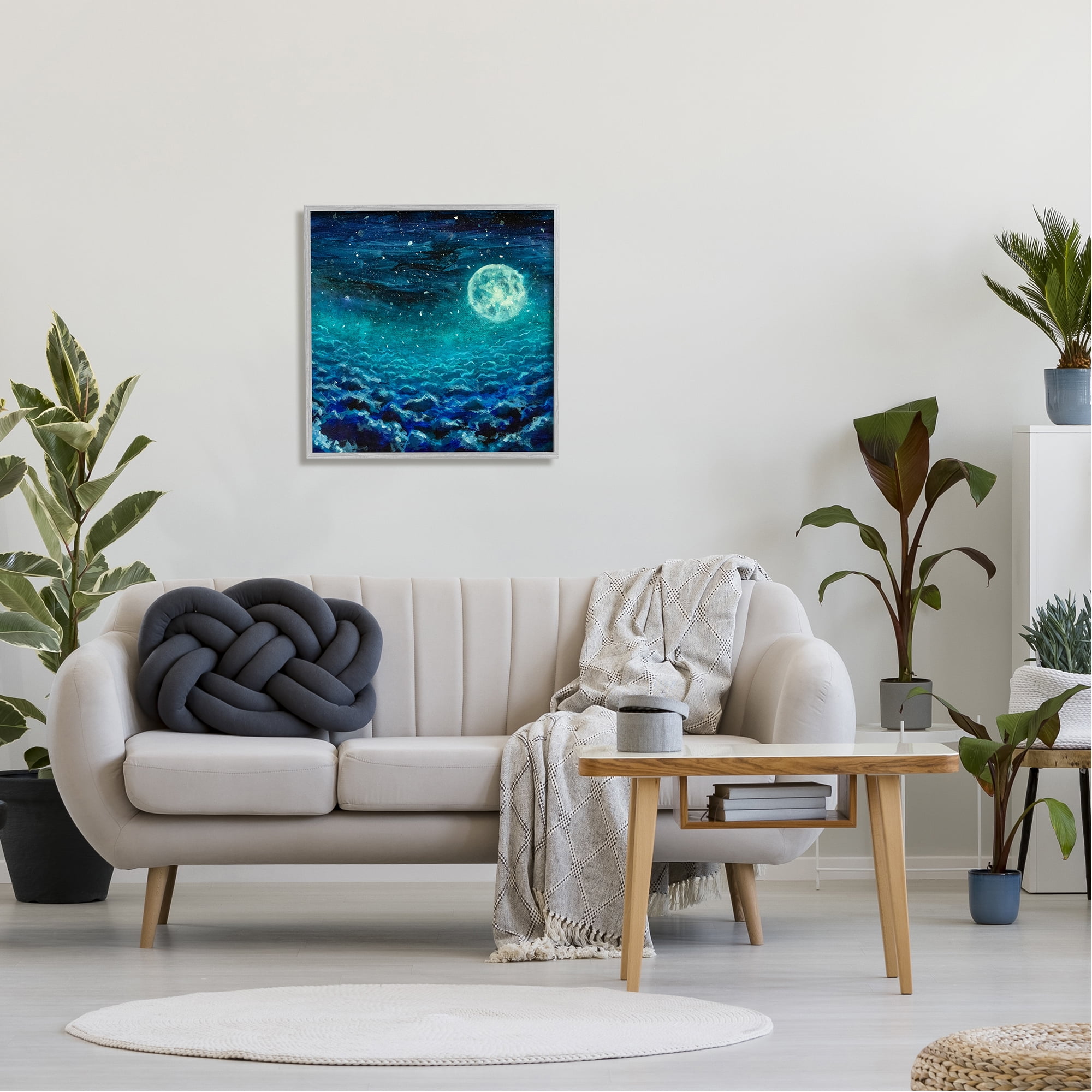 Stupell Industries Moon & Clouds Painting Nature Painting Gray Framed Art Print Wall Art, 24 x 24