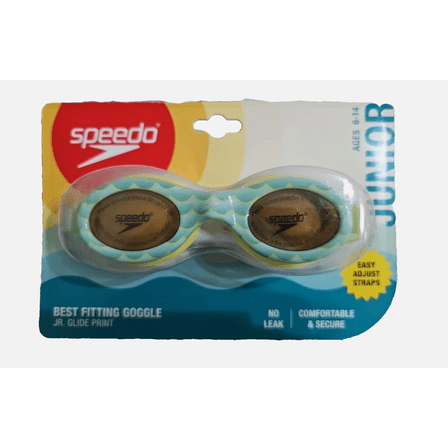 New Speedo Junior Swim Goggles Jr. Glide Print Ages 6-14 No Leak Adjustable Waves