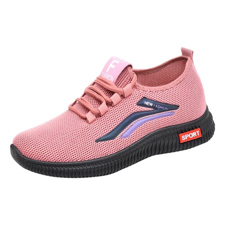 

On Running Shoes Women Fashion Autumn Women Sports Shoes Flat Non Slip Lightweight Fly Woven Mesh Breathable Solid Color Elastic Lace Up Casual sneakers for Women MESH Pink