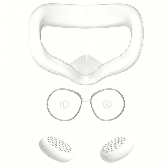 For White 3-in-1 VR Silicone Protective Accessory Set Soft Face Cover Lens Protector Anti-Slip Joystick Caps Gaming Accessories Compatible with Meta Quest3S