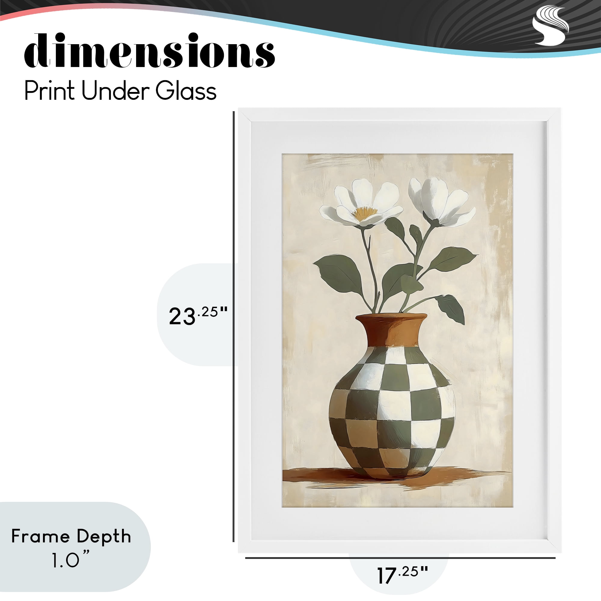 Stupell Industries Checkboard Green Flower Vase White Framed Print Under Glass, design by Creative Studio