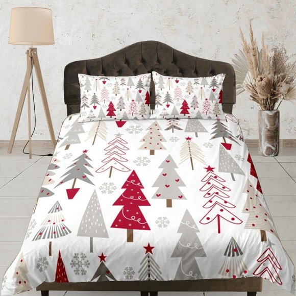 Árbol de Navidad Juego de Funda Nórdica, Colcha Roja Regalo de Navidad Juego de Ropa de Cama