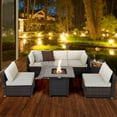 thumbnail image 3 of Costway 7PCS Patio Rattan Furniture Set 30" Fire Pit Table Cover Cushion Sofa Off White, 3 of 9