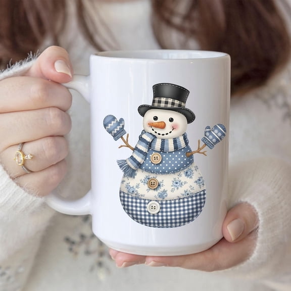 Blue Snowman Mug, CH1Ristmas Coffee Mug, Cute H1oliday Mug Gift, Country CH1Ristmas DE1cor, Patchwork Snowman Winter Mug, 90s Grandore