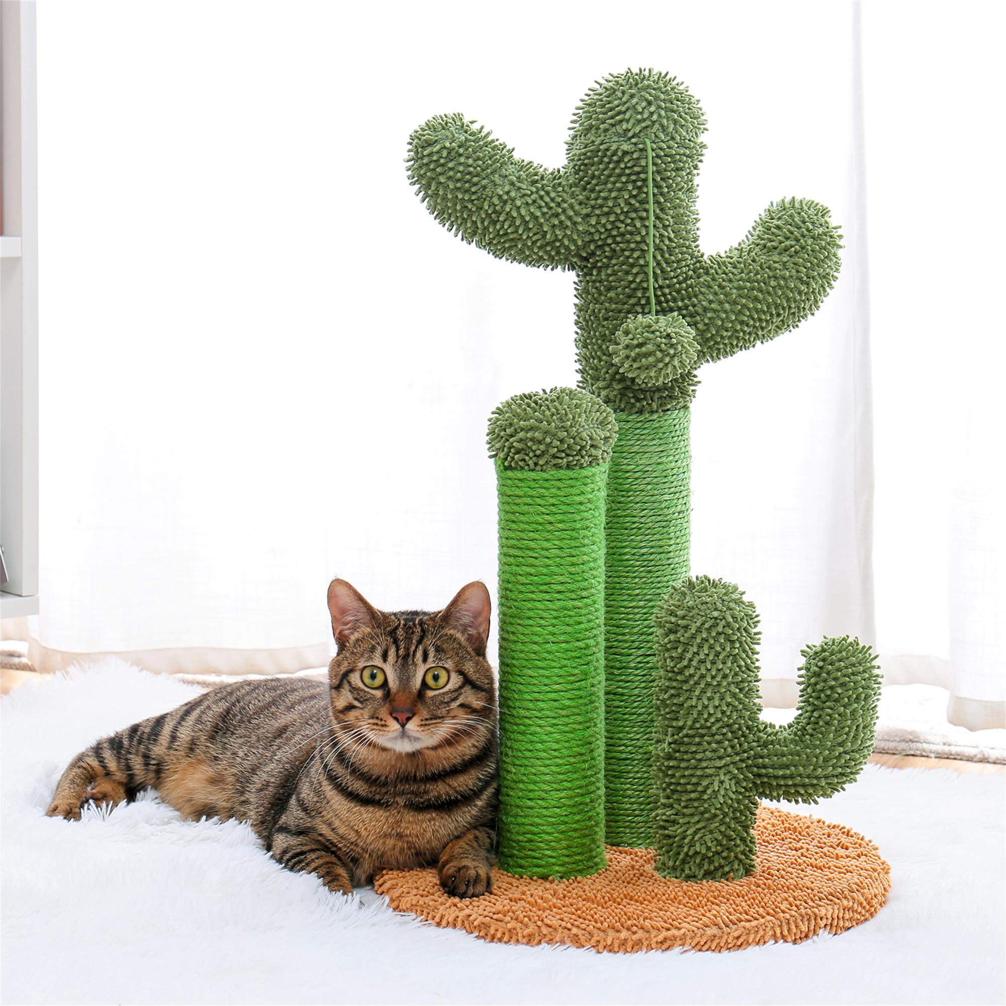 Kadyn 23" Cat Scratching Post, Cactus Cat Scratcher Kitten Scratch Post for Indoor Cats, Claw Cat Tree with Dangling Ball for Kitties, Brown M