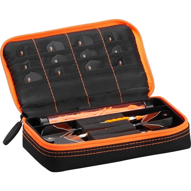 Funda para dardos Casemaster Plazma negra con borde naranja