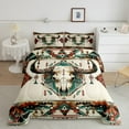 thumbnail image 2 of Homewish Vinatage Bull Skull Bedding Comforter Set,Retro Bohemain Tribal Twin Comforter Sets,Beige Cyan Orange Bedding Set For Boys Kids,Breathable Home Decor Reversible,2pcs, 2 of 8