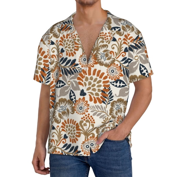 Fotbe Floral Paisley Camisa Estampada de Manga Corta para Hombre, Casual de Verano, Estilo Playero, Sin Arrugas-Medium