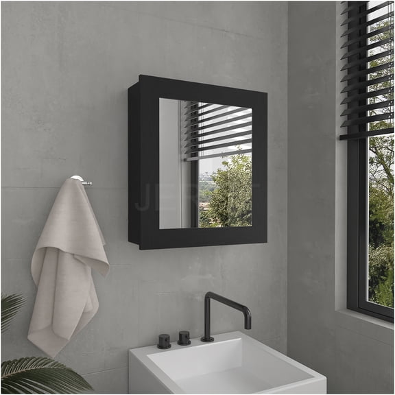 JERFIT 20.5" Wall Mount Medicine Cabinet with Mirror, Black Modern Bathroom Storage Organizer with 2 Shelves for Toiletries