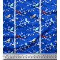 thumbnail image 1 of Soimoi Blue Rayon Crepe Fabric Artistic Bird & Tree Decor Fabric Printed Yard 46 Inch Wide, 1 of 5