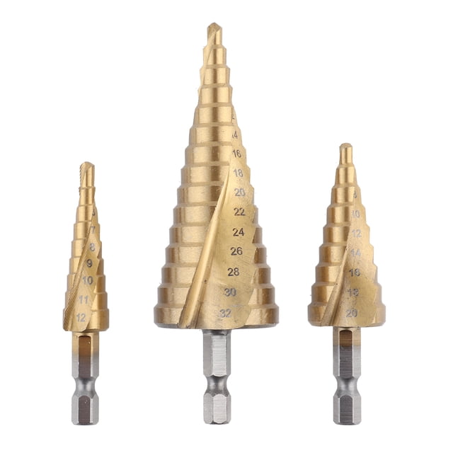 Ti Enduit Foret Ensemble, 3pcs 4 12/20/32mm Hexagonal Ti Foret de Forage en Spirale Pas d'Entaille Conception Élevée