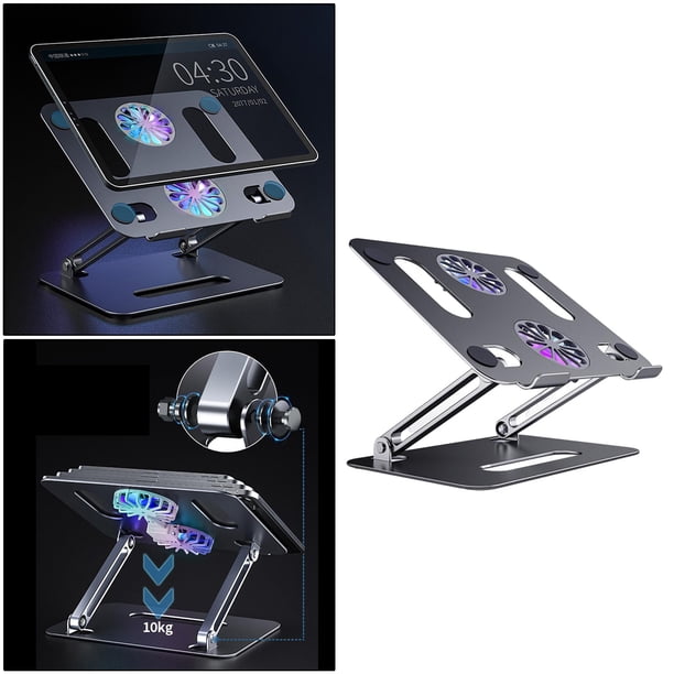 Elevador de soporte de soporte de computadora portátil de metal ajustable de escritorio con ventilador de refrigeración para el hogar de la oficina Gris Soledad Soporte para tableta portátil