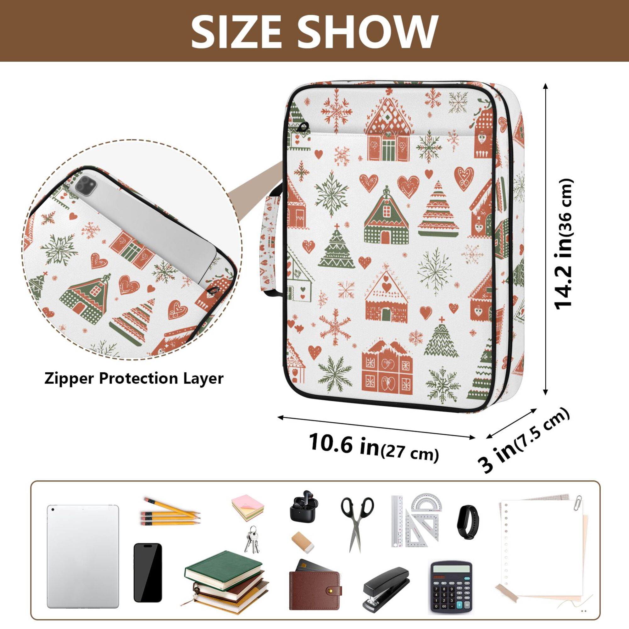 FORMRS Accordion File Folder A4 Size 7-Pocket Expanding Document Organizer Bag with 3 Ring Binder, Orange Nordic Christmas