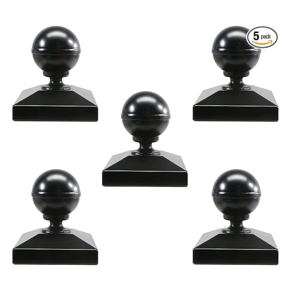 3" x 3" Square Black Aluminum Ball Post for Aluminum Fence Posts | Black Post (5 Pack)