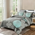thumbnail image 3 of Dintszyayue Boho Floral Comforter Queen,3Pcs Aqua Flowers Microfiber Bedding Set Adult(90"x90"), 3 of 4