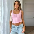 thumbnail image 3 of Womens Ribbed Henley Longline Sports Bras - Square Back Padded Yoga Crop Tank Top with Built in Pads Pink S, 3 of 5