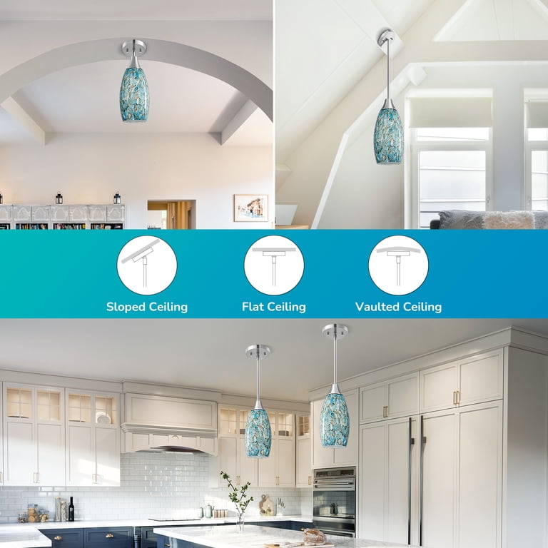 Edishine Blue Glass Pendant Light with Adjustable Height photo 5