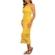 thumbnail image 4 of INSPIRE CHIC Vestido de playa sin mangas con cuello halter y transparente de ganchillo para mujer XS Amarillo, 4 of 6