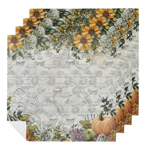 Qinduosi Fall Cloth Napkin, Thanksgiving Autumn Harvest Pumpkins Orange Buffalo Plaid Party Dinner Decoration Washable Napkins  2 PCS