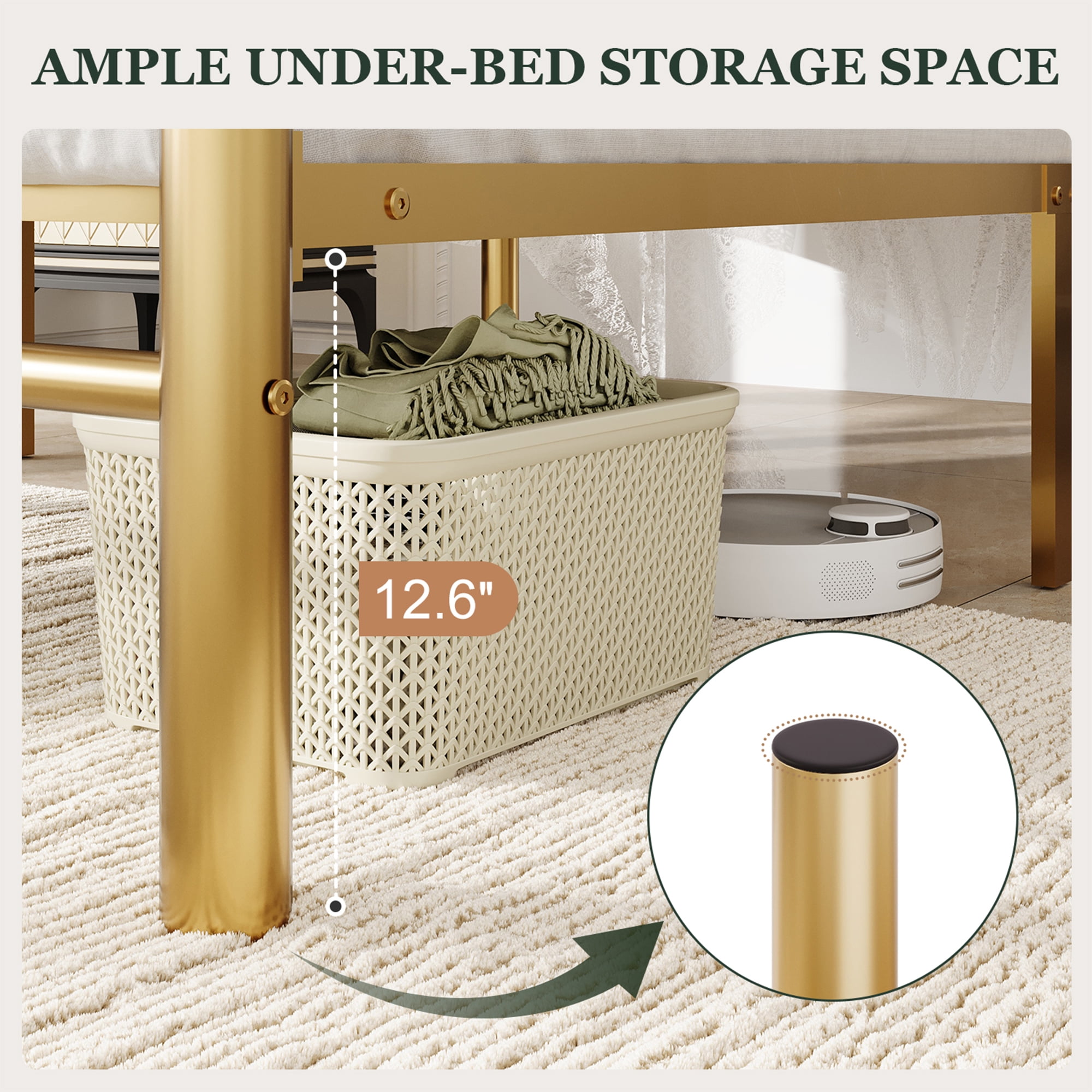 Amolife Twin Bed Frame, Metal Platform Bed with Heart-Shaped Headboard and Footboard, 12.6'' Under-Bed Storage Space, No Box Spring Needed, Gold
