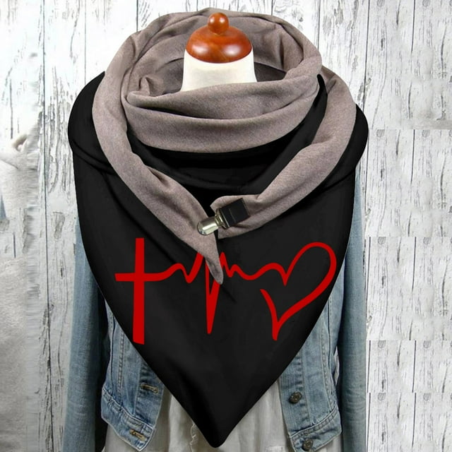 Dvkptbk Scarf Universal Winter Warm Windproof Prints Double-Layer Buckle Scarf Clothes on Clearance
